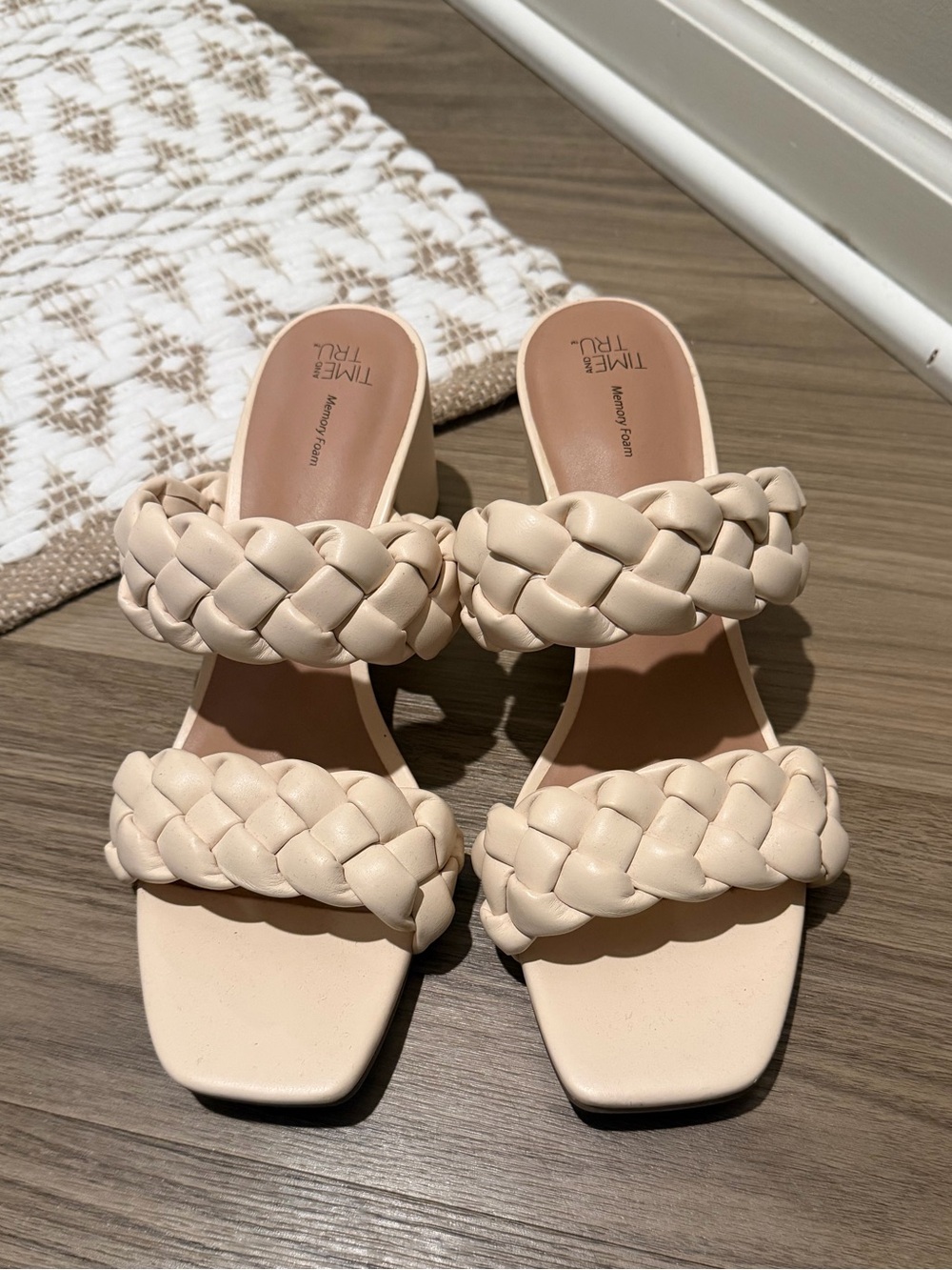 Time and Tru Braided Double-Strap Slide Sandals in Beige